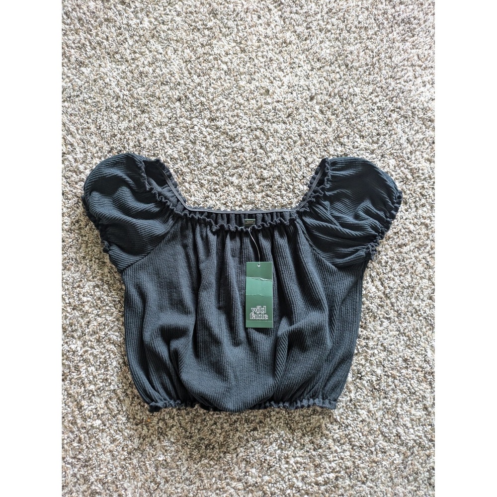 Wild Fable‎ Ruffle Crop Top Black Short Sleeve XS NWT cute Festival Top